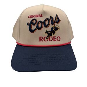 Coors Banquet Original Rodeo Trucker Hat Tan Navy Blue Snapback Cap NWT